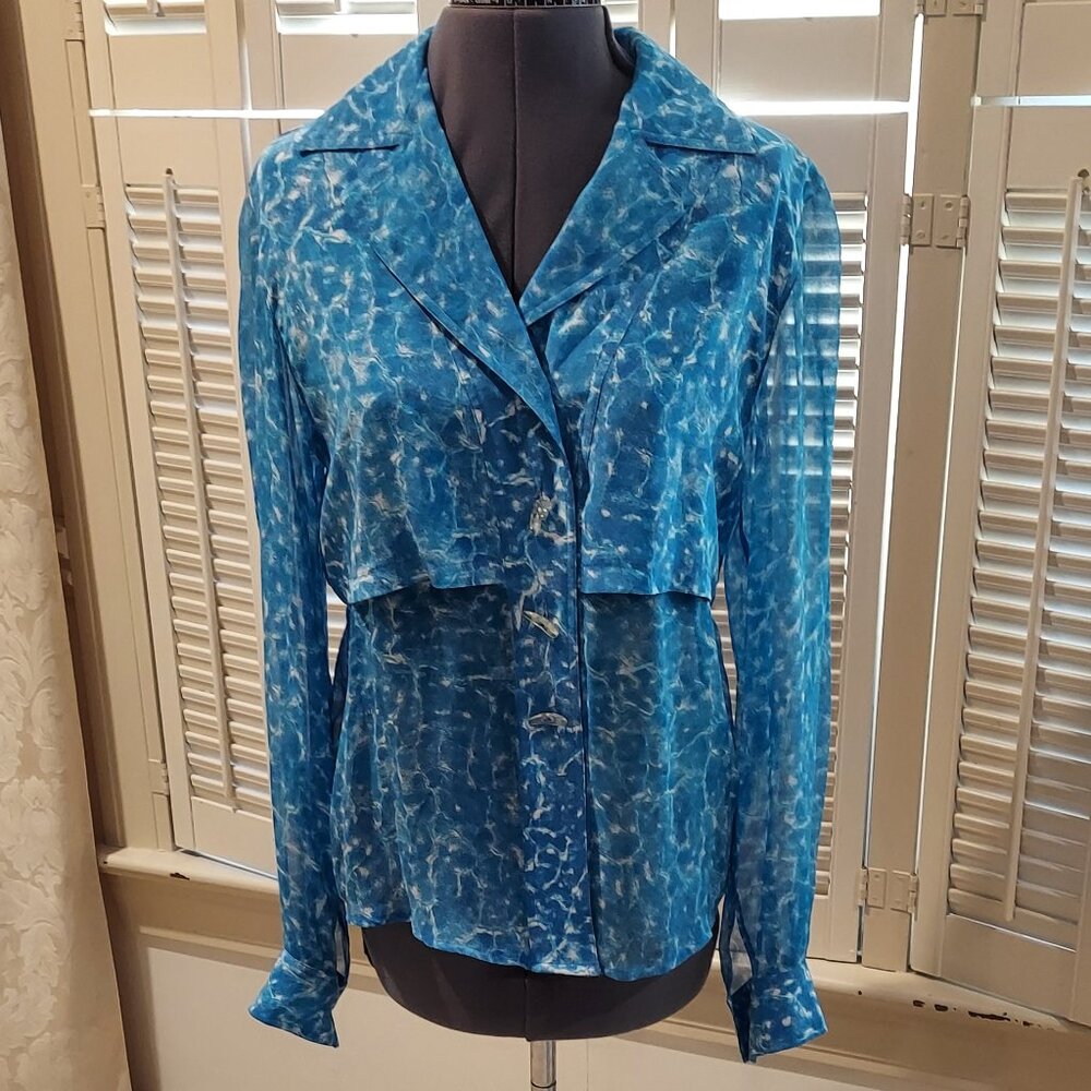 Vintage Cache Beachy Colors Silk Blouse Size S *  NWOT *